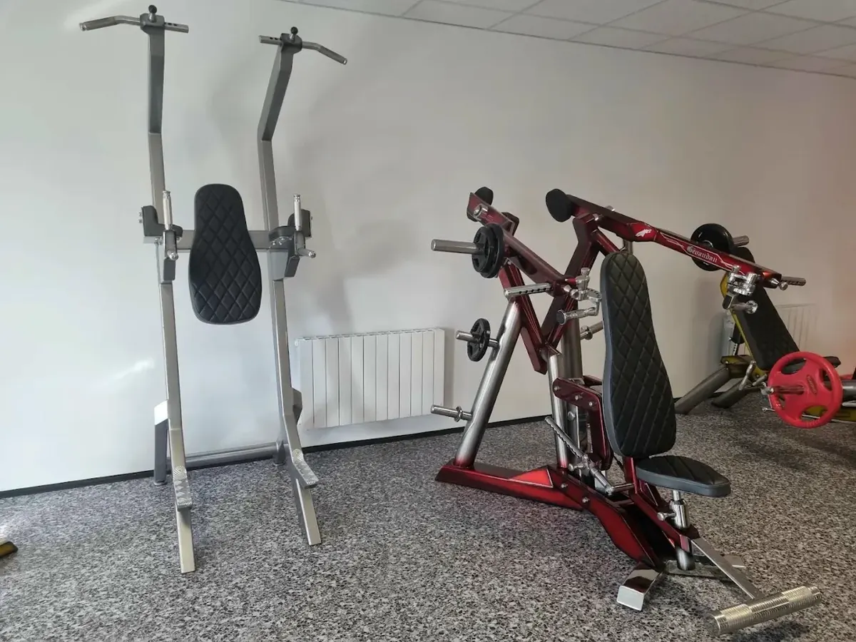 Machines convergentes et barre de traction le long du mur de la Salle de Musculation Gévaudan, Saugues